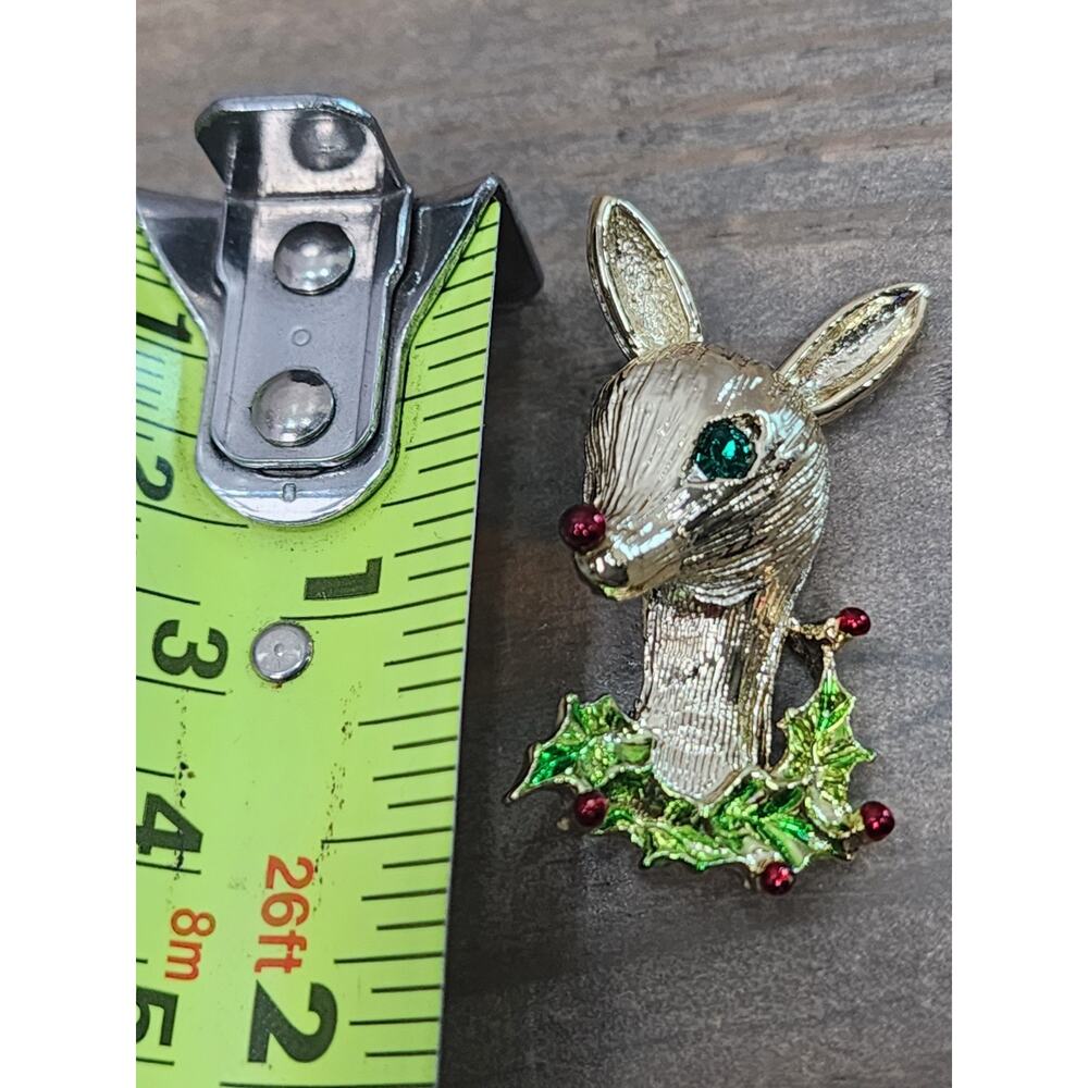 Gerry’s Vintage Gold and Green Reindeer Brooch - Picture 2 of 3